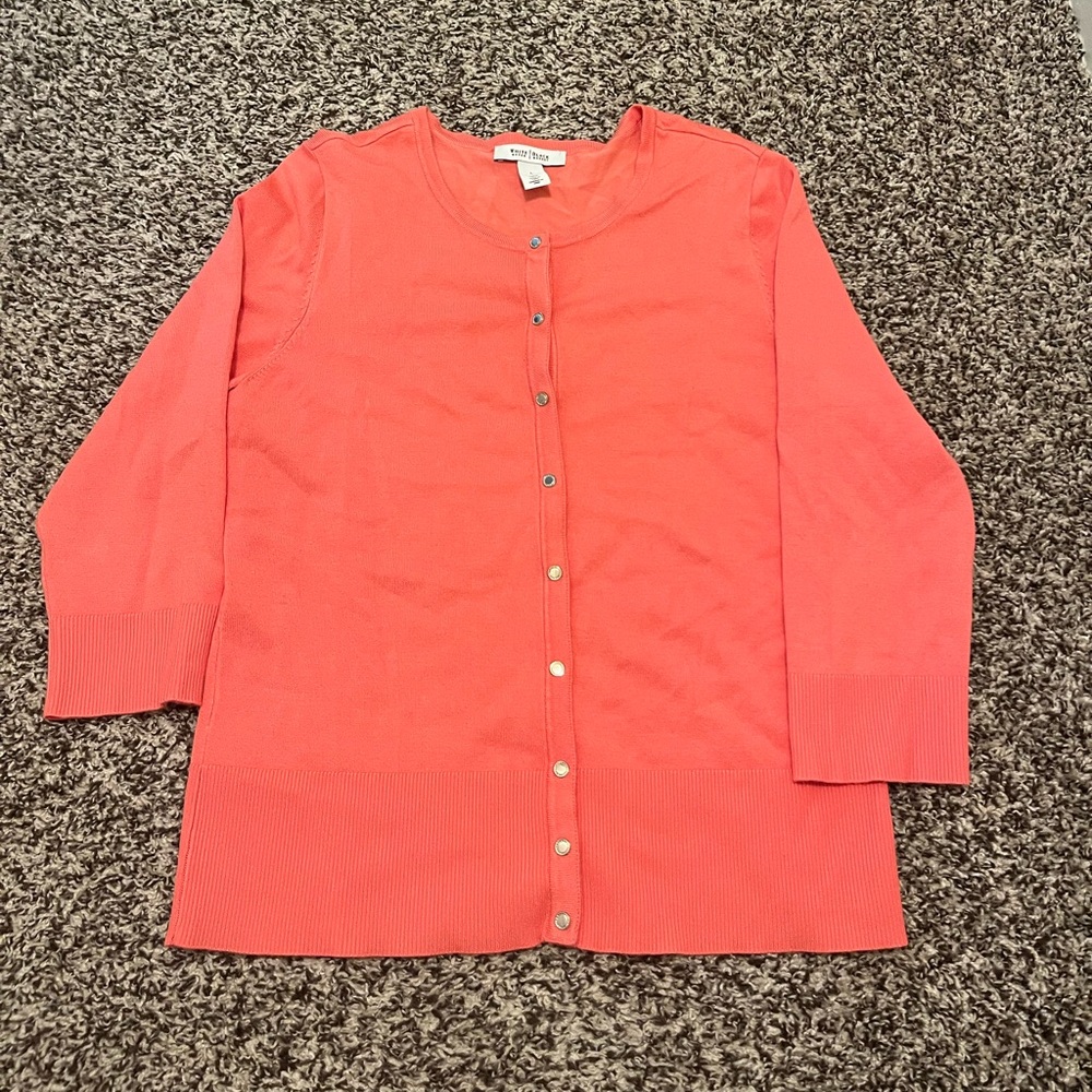 White House Black Market Coral Snap Button Cardigan